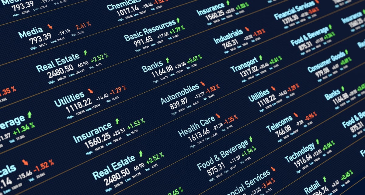 Stock market information and trading screens showing market data